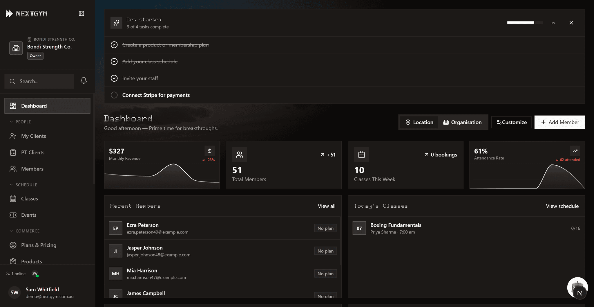 Next Gym admin dashboard