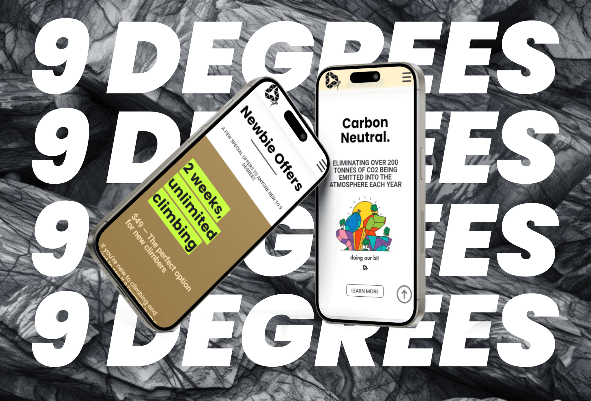 9 Degrees website phone mockup